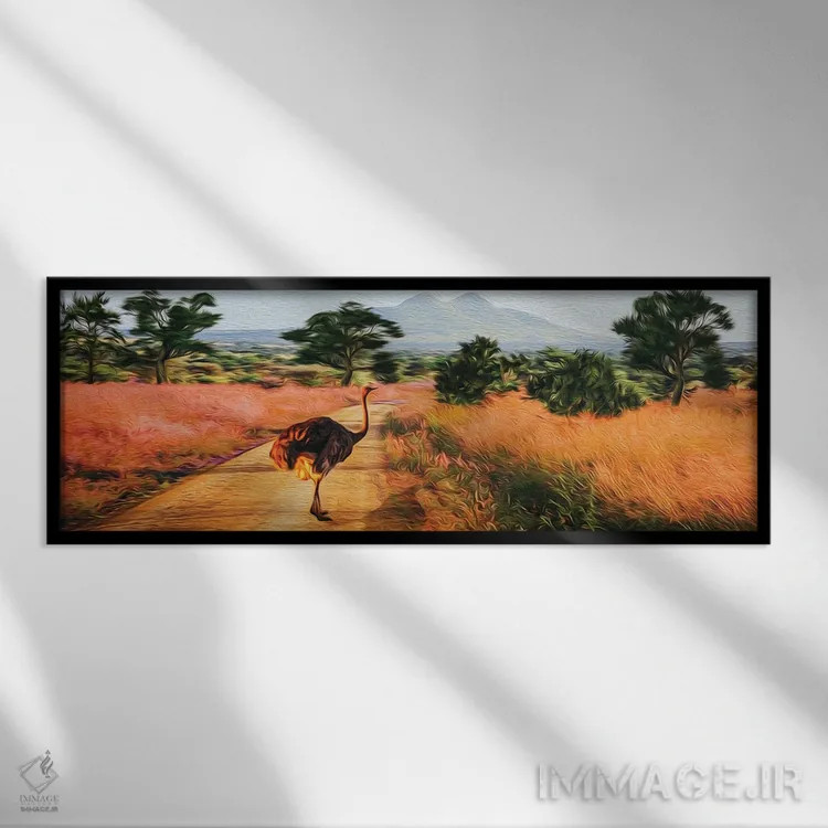 تابلو شترمرغ آفریقایی در طبیعت وحشی اثر ایوجنیا بیدیوک - نمای قابدار مشکی