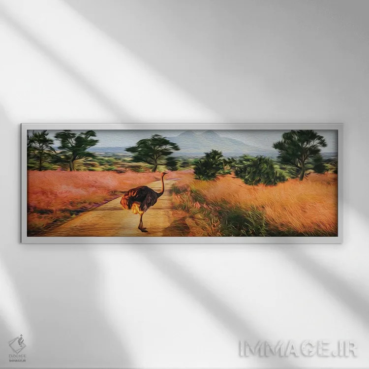 تابلو شترمرغ آفریقایی در طبیعت وحشی اثر ایوجنیا بیدیوک - نمای قابدار سفید