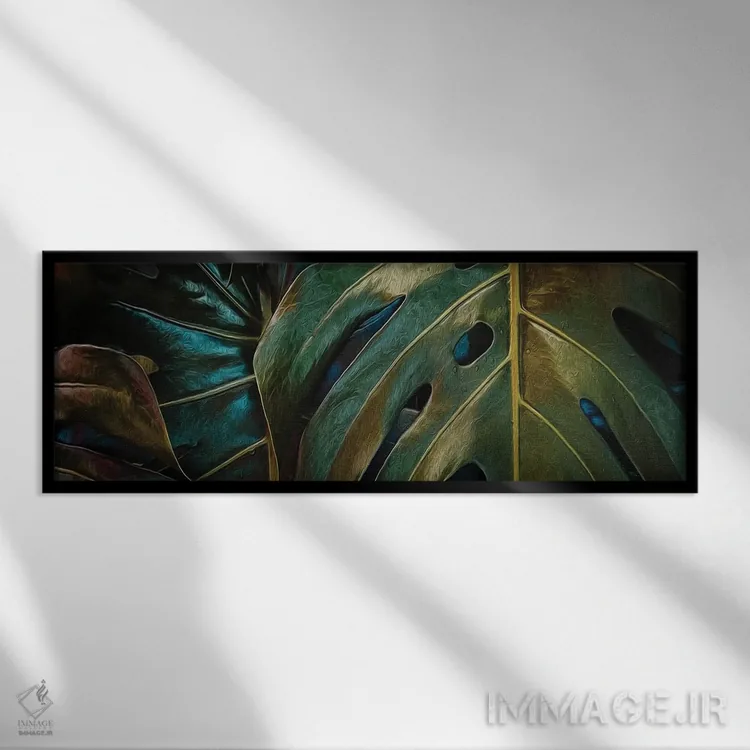 تابلو پسزمینه برگهای مانسترا اثر ایوجنیا بیدیوک - نمای قابدار مشکی