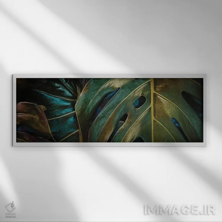 تابلو پسزمینه برگهای مانسترا اثر ایوجنیا بیدیوک - نمای قابدار سفید