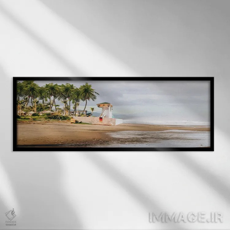 تابلو برج نجات غریق در ساحل استوایی اثر ایوجنیا بیدیوک - نمای قابدار مشکی