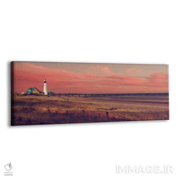 تابلو روستای کوچکی با فانوس دریایی روی اقیانوس اثر ایوجنیا بیدیوک - نمای پرسپکتیو محصول