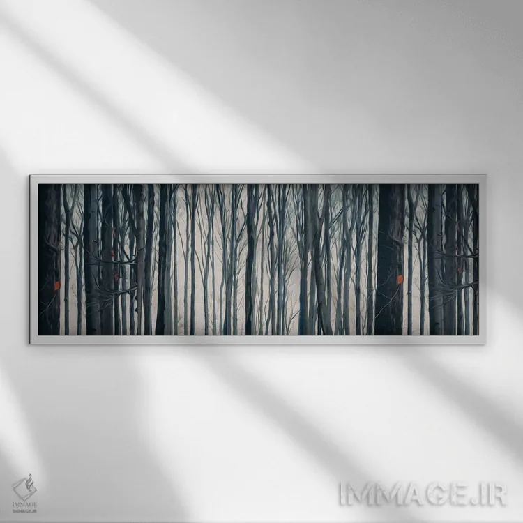 تابلو پسزمینه افقی از درختان جنگل پاییزی اثر ایوجنیا بیدیوک - نمای قابدار سفید