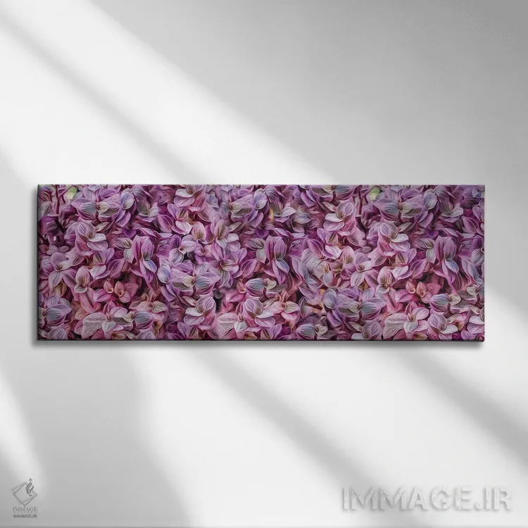 تابلو پسزمینهای از برگهای صورتی همیگرافیس (گیاه زینتی) اثر ایوجنیا بیدیوک - نمای روبهرو روی دیوار