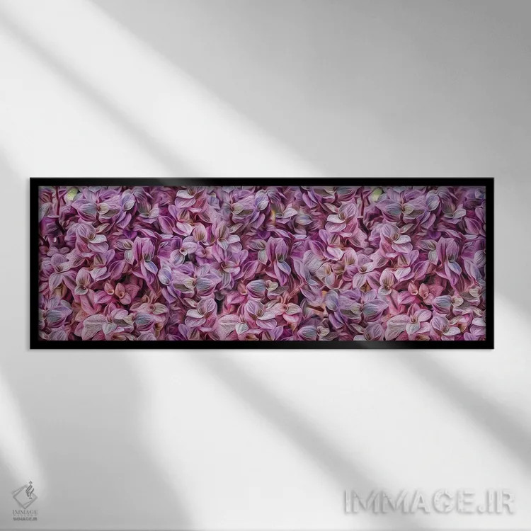 تابلو پسزمینهای از برگهای صورتی همیگرافیس (گیاه زینتی) اثر ایوجنیا بیدیوک - نمای قابدار مشکی