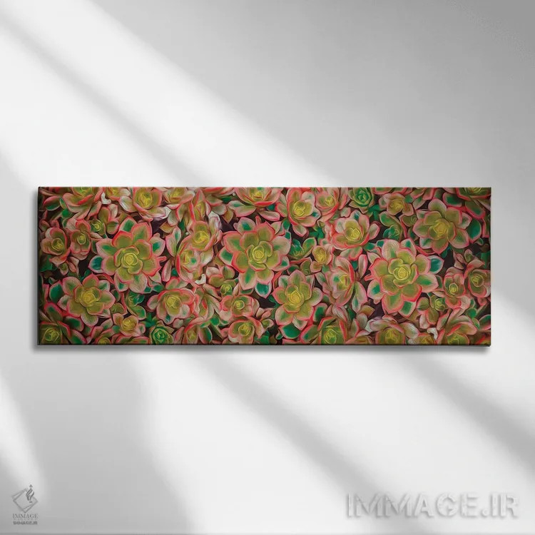 تابلو ساکولنتهای سالادگونه و نارنجی اثر ایوجنیا بیدیوک - نمای روبهرو روی دیوار