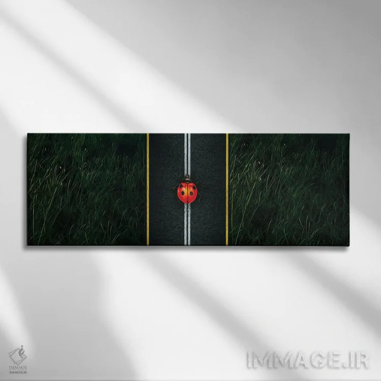 تابلو نمای نزدیک یک کفشدوزک روی بزرگراه اثر ایوجنیا بیدیوک - نمای روبهرو روی دیوار