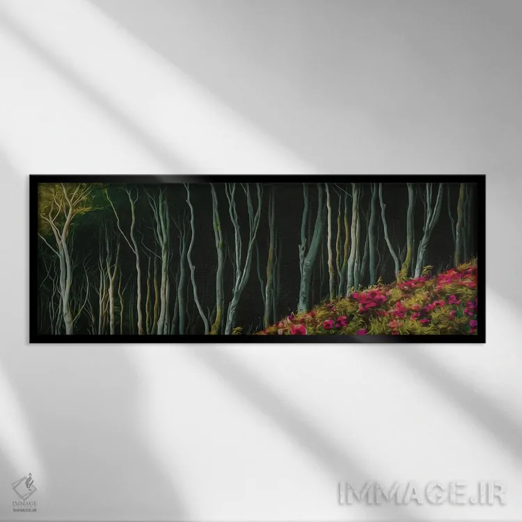 تابلو چمنزار گل در لبه جنگل اثر ایوجنیا بیدیوک - نمای قابدار مشکی