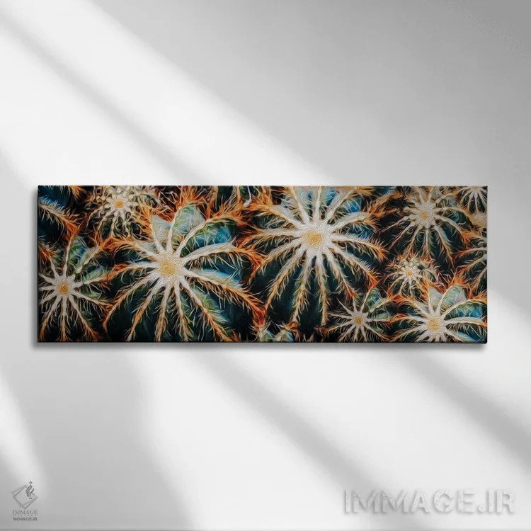تابلو پسزمینهای روشن از کاکتوسها اثر ایوجنیا بیدیوک - نمای روبهرو روی دیوار