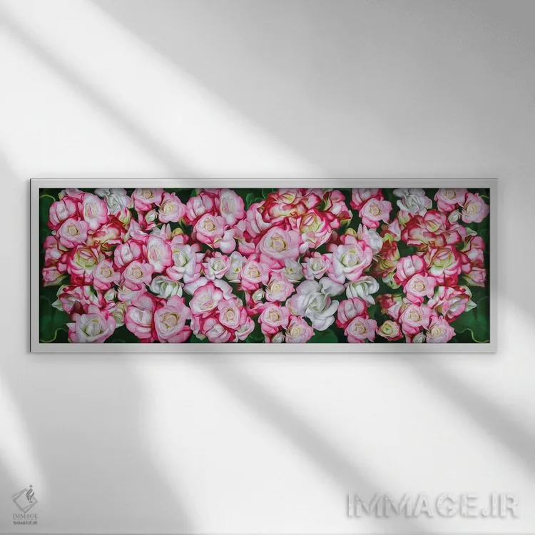 تابلو پسزمینه گلهای رز صورتی و سفید اثر ایوجنیا بیدیوک - نمای قابدار سفید