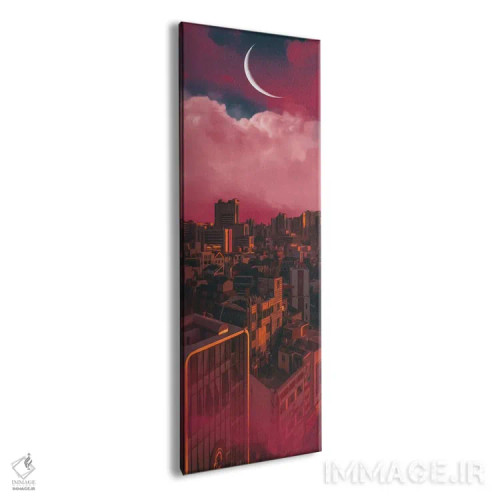 تابلو شهری در میان ابرهای صورتی اثر ایوجنیا بیدیوک - نمای پرسپکتیو محصول