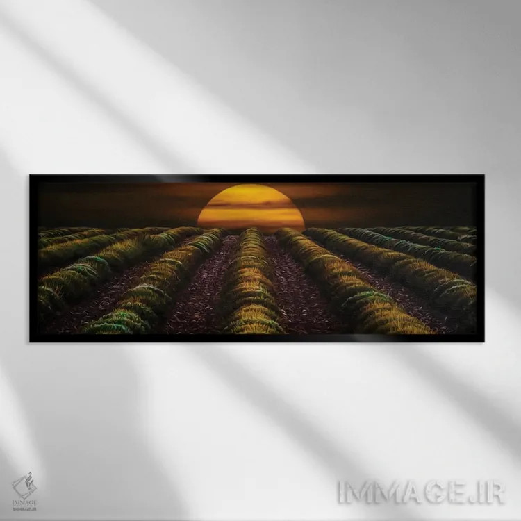 تابلو غروب آفتاب در مزرعه اسطوخودوس در پاییز اثر ایوجنیا بیدیوک - نمای قابدار مشکی