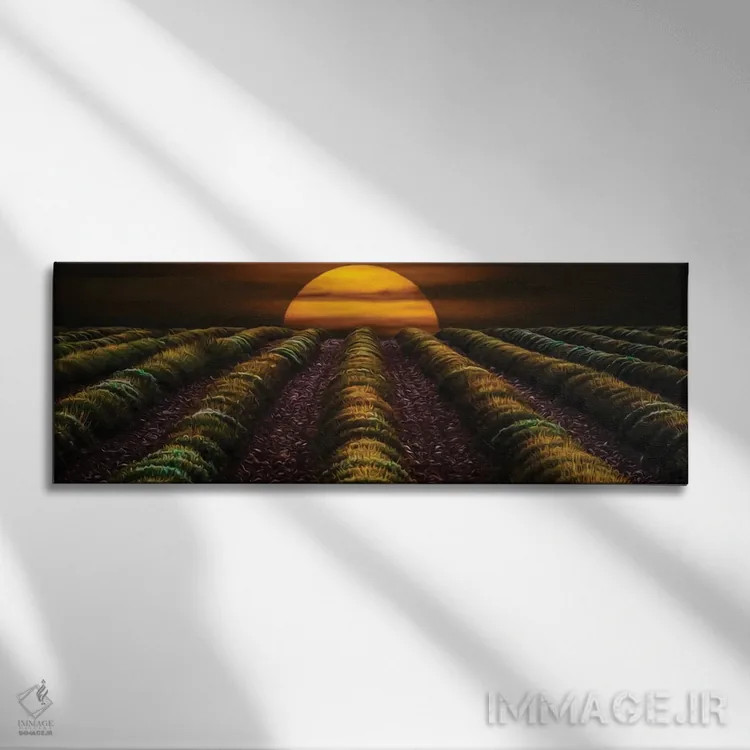 تابلو غروب آفتاب در مزرعه اسطوخودوس در پاییز اثر ایوجنیا بیدیوک - نمای روبهرو روی دیوار