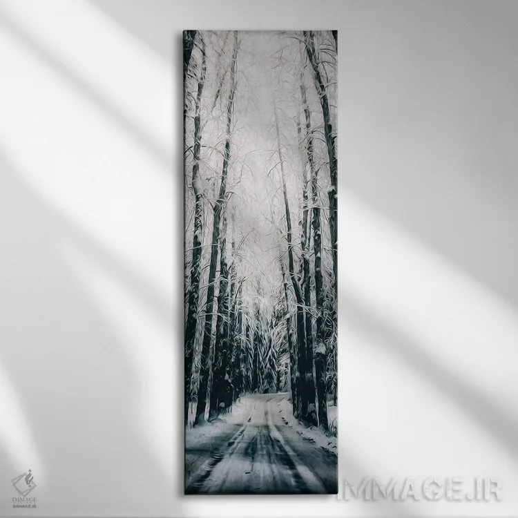 تابلو جادهای در جنگل زمستانی اثر ایوجنیا بیدیوک - نمای روبهرو روی دیوار