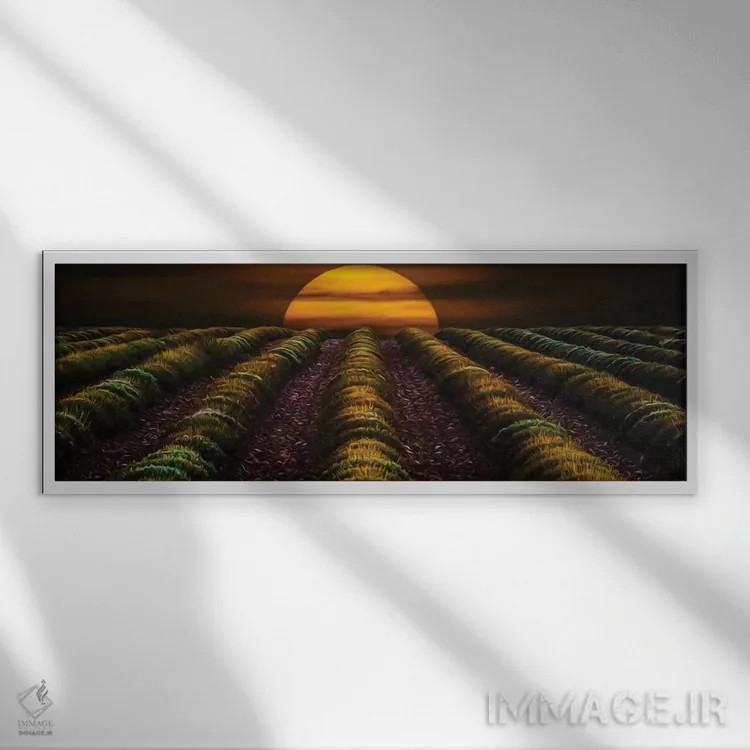 تابلو غروب آفتاب در مزرعه اسطوخودوس در پاییز اثر ایوجنیا بیدیوک - نمای قابدار سفید