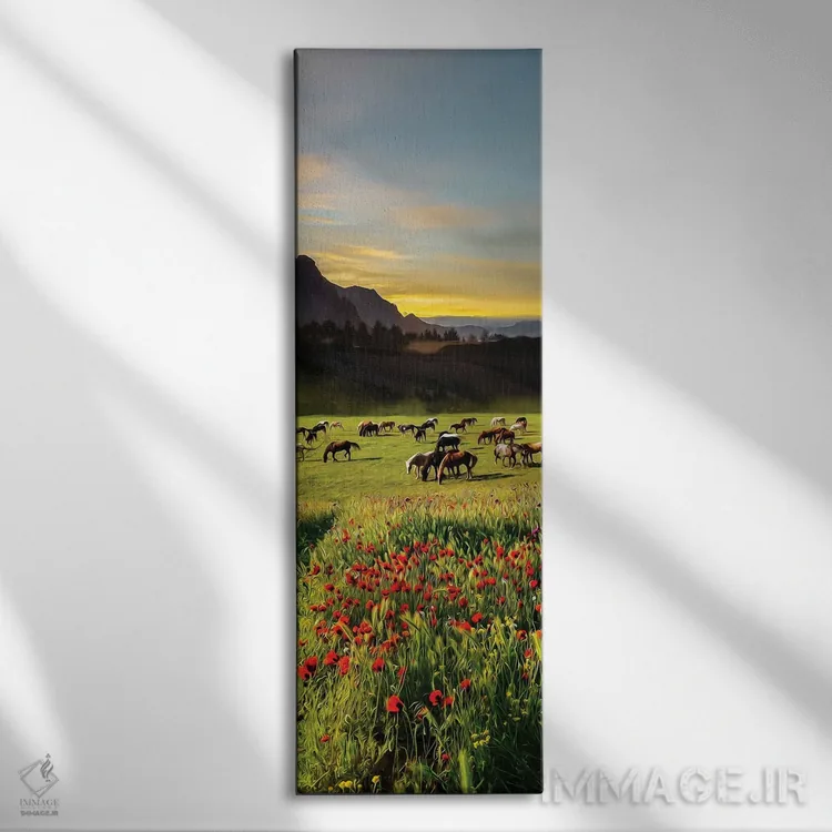 تابلو اسبهای موستانگ در چمنزارهای آمریکای شمالی اثر ایوجنیا بیدیوک - نمای روبهرو روی دیوار