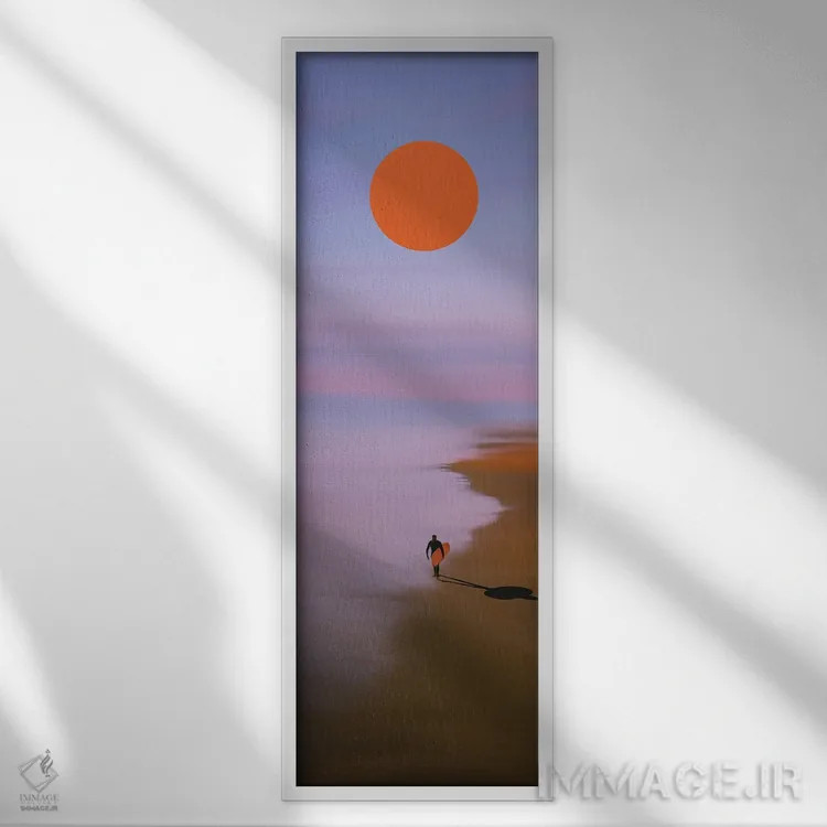 تابلو موجسوار و خورشید نارنجی اثر ایوجنیا بیدیوک - نمای قابدار سفید