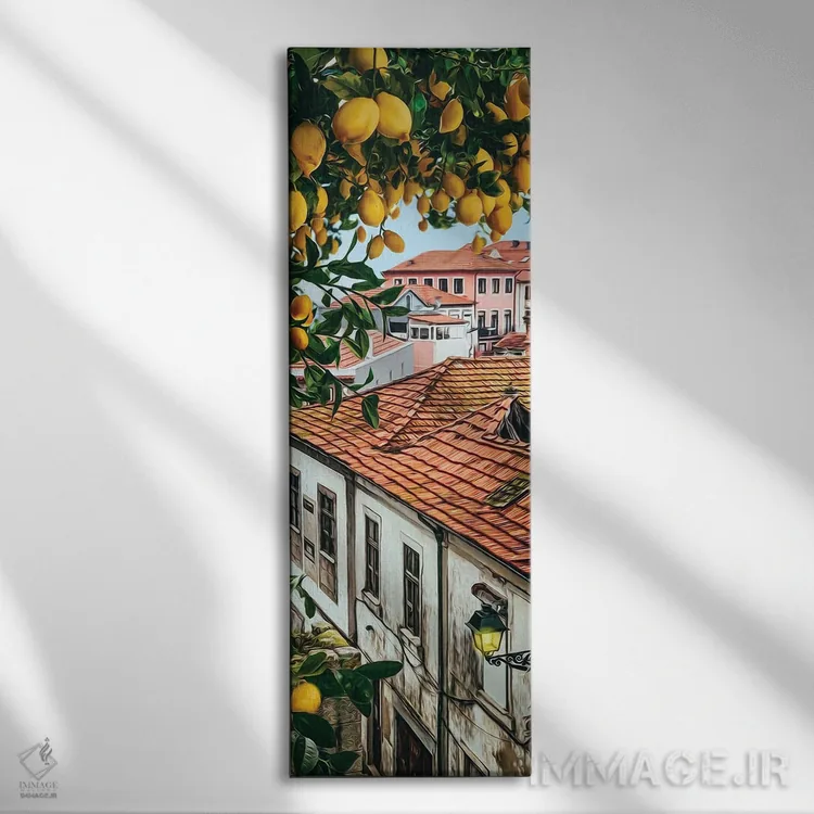 تابلو لیموهای رسیده روی شاخهها در شهر قدیمی اثر ایوجنیا بیدیوک - نمای روبهرو روی دیوار