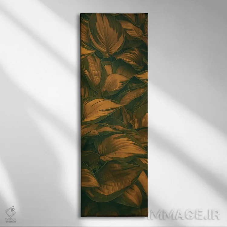 تابلو برگها در سایهای گرم اثر ایوجنیا بیدیوک - نمای روبهرو روی دیوار