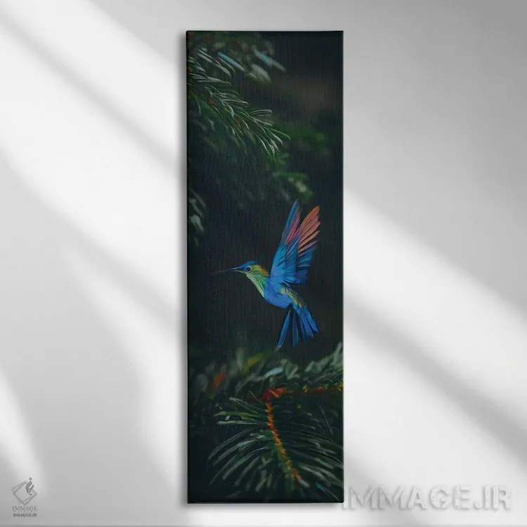 تابلو مرغهای مگسخوار در شاخههای صنوبر اثر ایوجنیا بیدیوک - نمای روبهرو روی دیوار