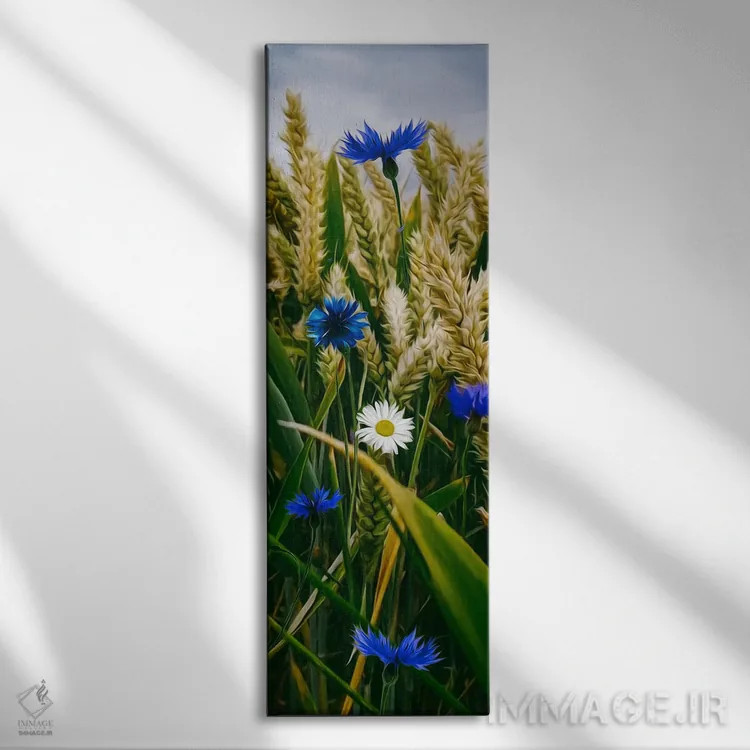 تابلو Daisies And Cornflowers,سنبلههای گندم، گل بابونه و گل گندم اثر ایوجنیا بیدیوک - نمای روبهرو روی دیوار