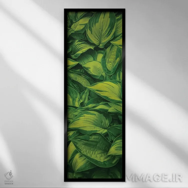 تابلو برگهای هاستای راهراه اثر ایوجنیا بیدیوک - نمای قابدار مشکی