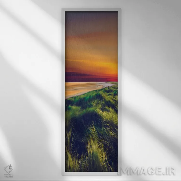 تابلو علفهای بلند در ساحل دریا اثر ایوجنیا بیدیوک - نمای قابدار سفید
