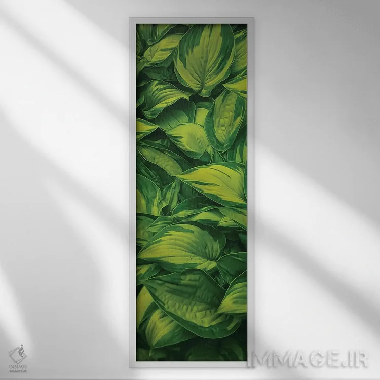 تابلو برگهای هاستای راهراه اثر ایوجنیا بیدیوک - نمای قابدار سفید