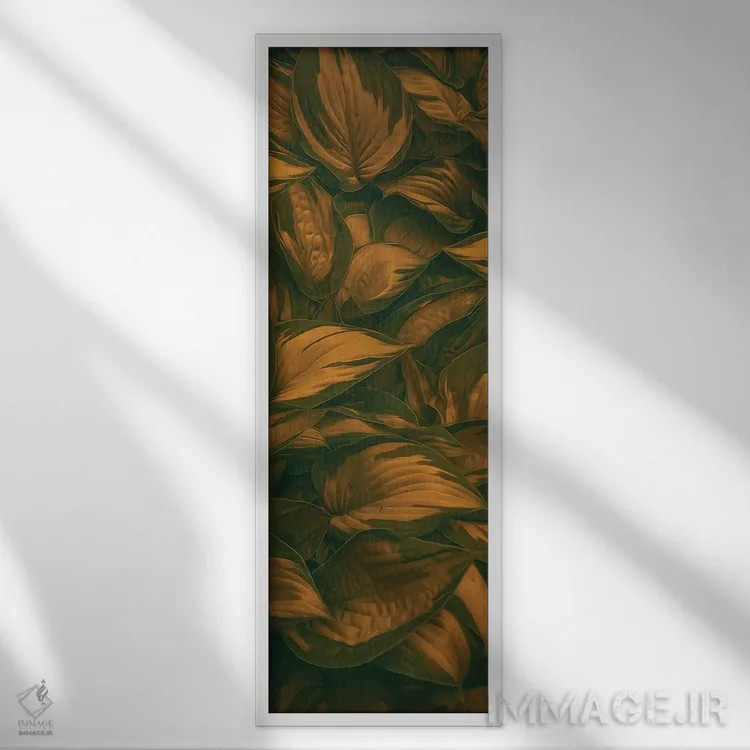 تابلو برگها در سایهای گرم اثر ایوجنیا بیدیوک - نمای قابدار سفید