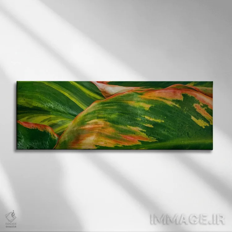 تابلو بافت نقاشی اکریلیک انتزاعی سبز و صورتی اثر ایوجنیا بیدیوک - نمای روبهرو روی دیوار