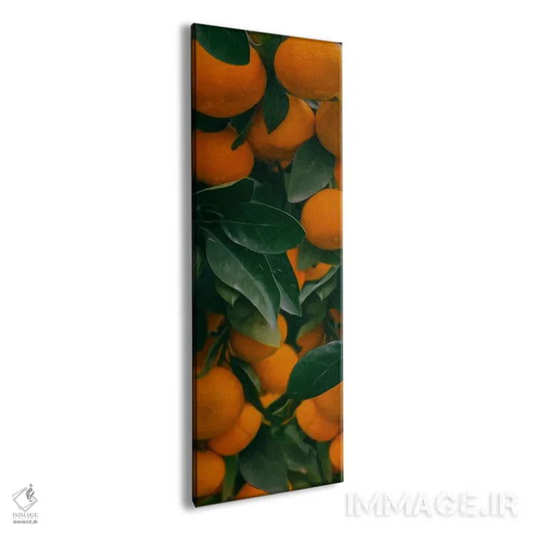 تابلو نارنگیهای تازه و رسیده با برگ و گیاهان سبز روی میز اثر ایوجنیا بیدیوک - نمای پرسپکتیو محصول