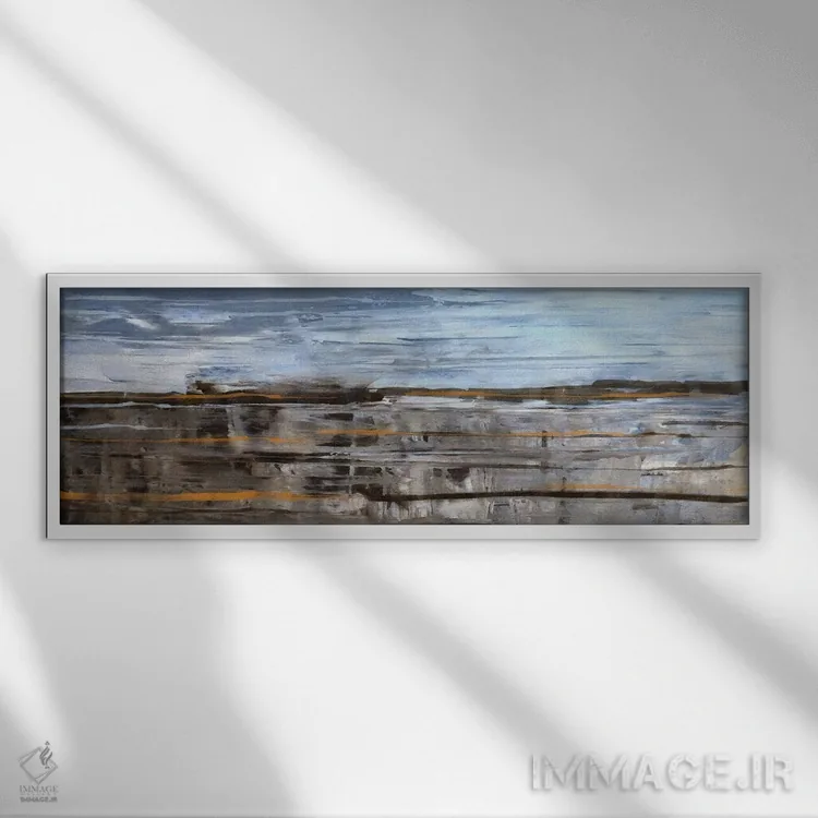 تابلو انتزاع افق بر روی پارچه اثر ایوجنیا بیدیوک - نمای قابدار سفید