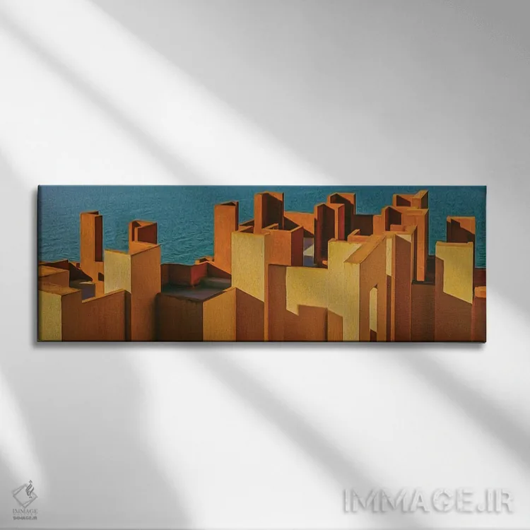 تابلو معماری نارنجی دریایی اثر ایوجنیا بیدیوک - نمای روبهرو روی دیوار