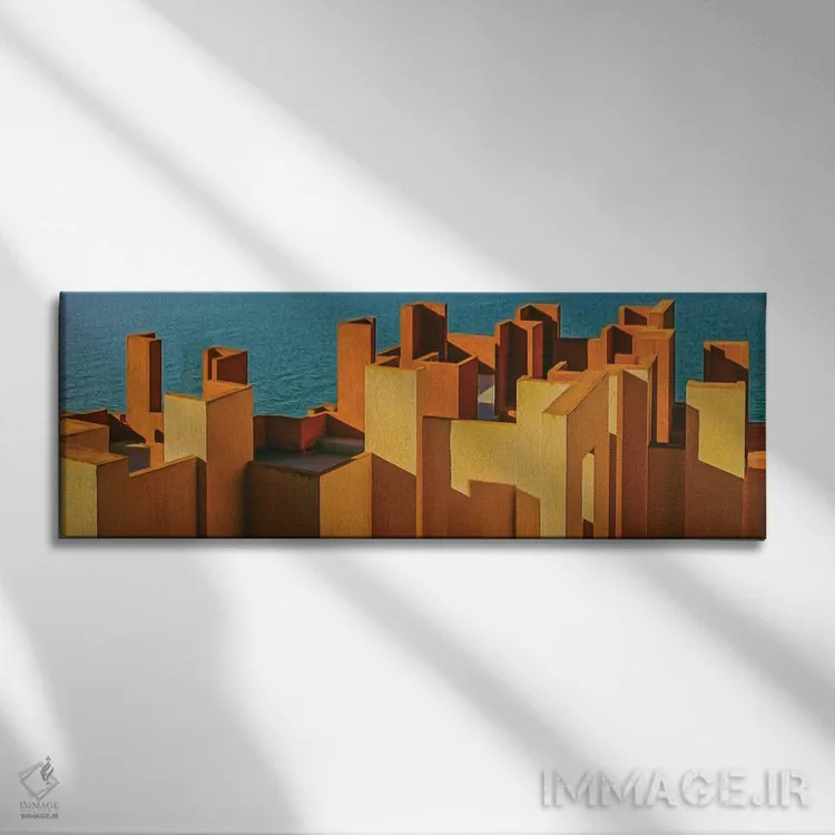 تابلو معماری نارنجی دریایی اثر ایوجنیا بیدیوک - نمای روبهرو روی دیوار