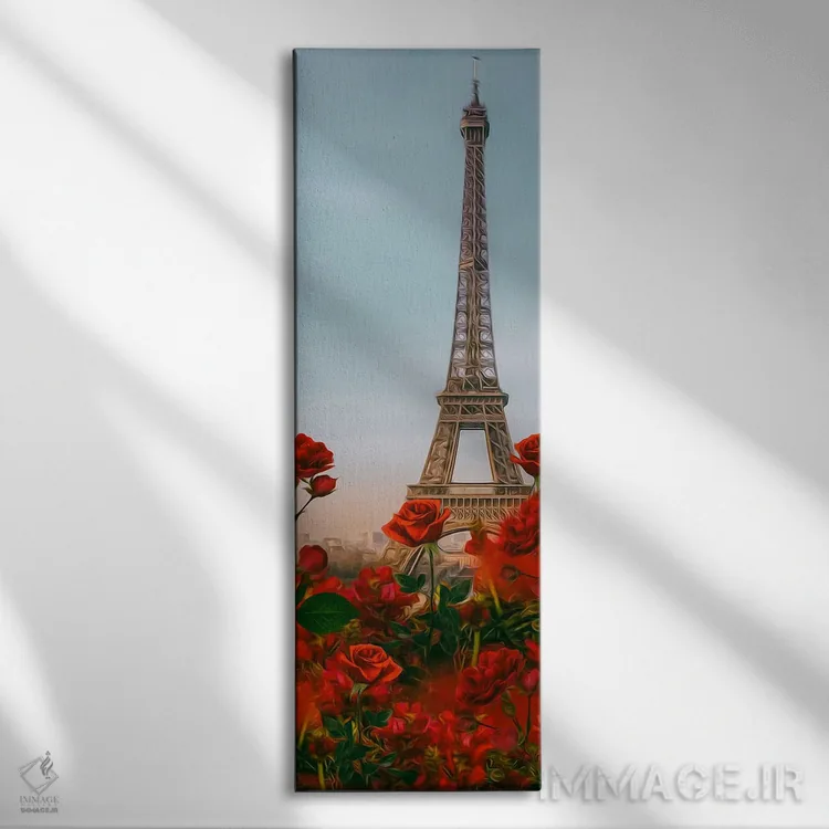 تابلو رزهای قرمز و پاریس اثر ایوجنیا بیدیوک - نمای روبهرو روی دیوار