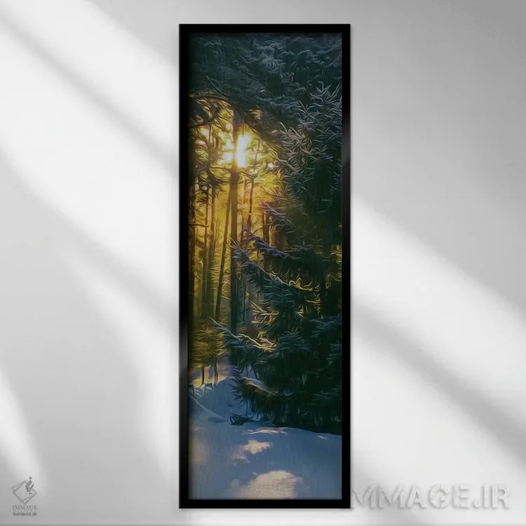 تابلو خورشید در جنگل کریسمس اثر ایوجنیا بیدیوک - نمای قابدار مشکی