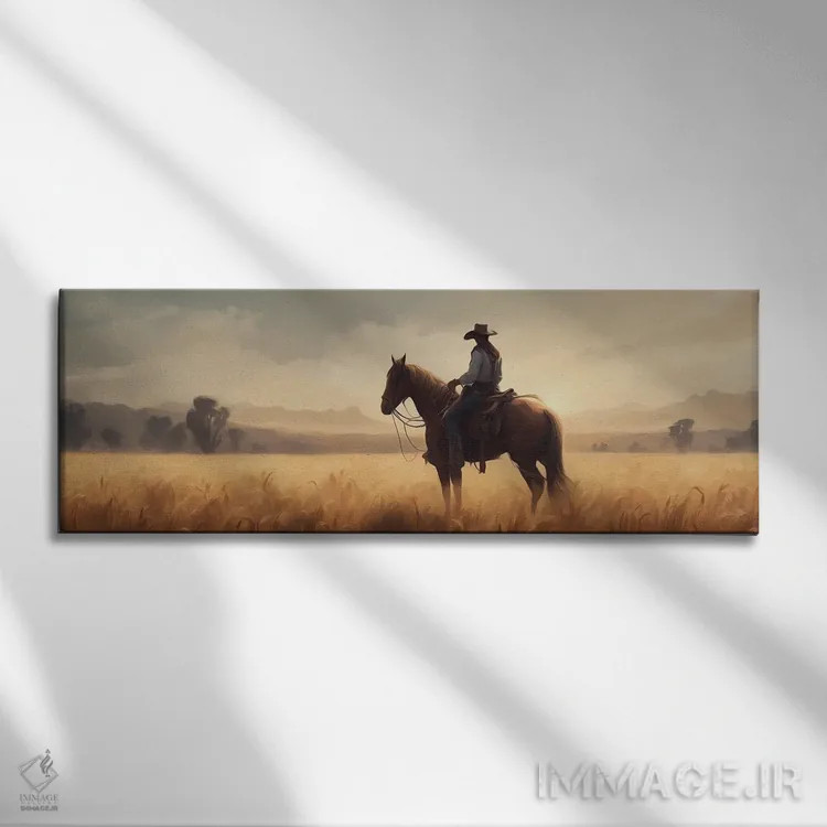 تابلو یک کابوی در مزرعهٔ گندم اثر ایوجنیا بیدیوک - نمای روبهرو روی دیوار