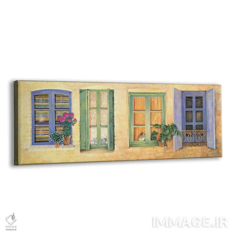 تابلو پنجرههای مدیترانهای اثر آیوری کتس (برند هنری نقاشی گربه) - نمای پرسپکتیو محصول