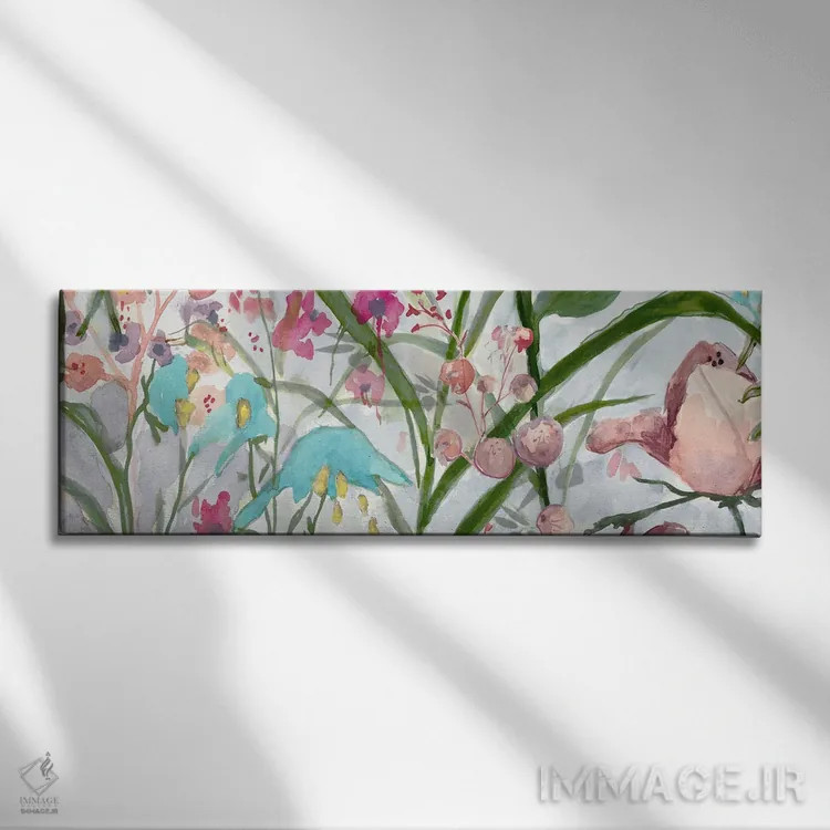 تابلو غزل شکوفههای پاستلی اثر جیکوب کیو - نمای روبهرو روی دیوار