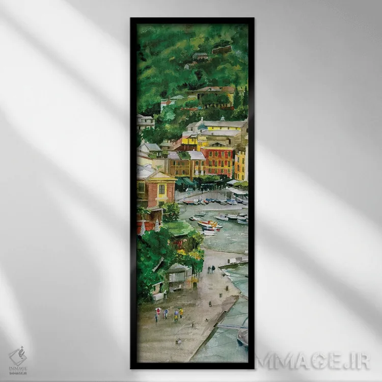 تابلو بندر پورتوفینو (دریانما) اثر جودیت استاین - نمای قابدار مشکی