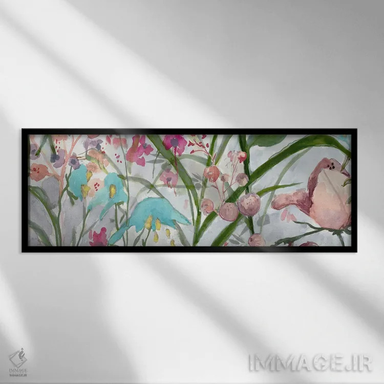 تابلو غزل شکوفههای پاستلی اثر جیکوب کیو - نمای قابدار مشکی