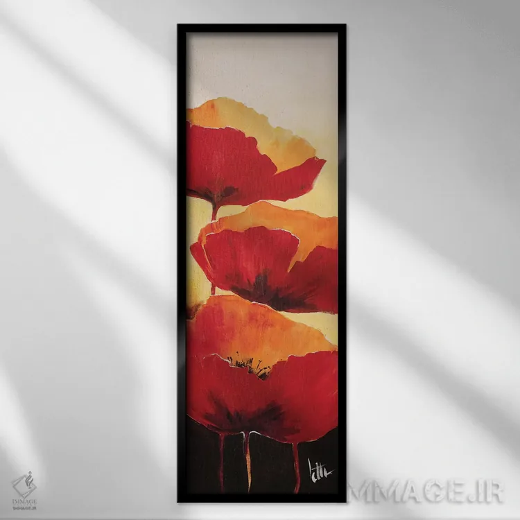 تابلو سه شقایق قرمز ۱ اثر جتی روزبوم - نمای قابدار مشکی