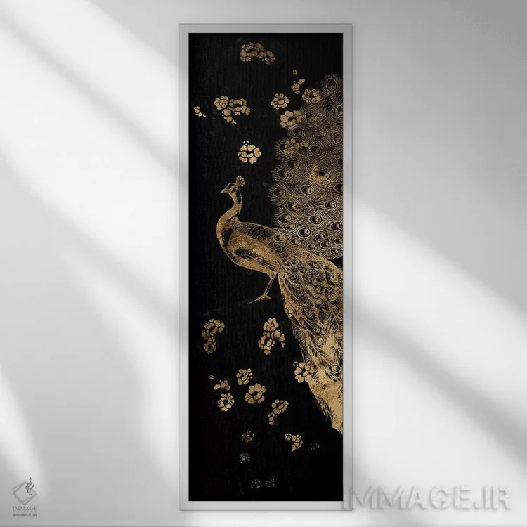 تابلو سهلت طاووس زرنشان یک اثر جنیفر گلدبرگر - نمای قابدار سفید