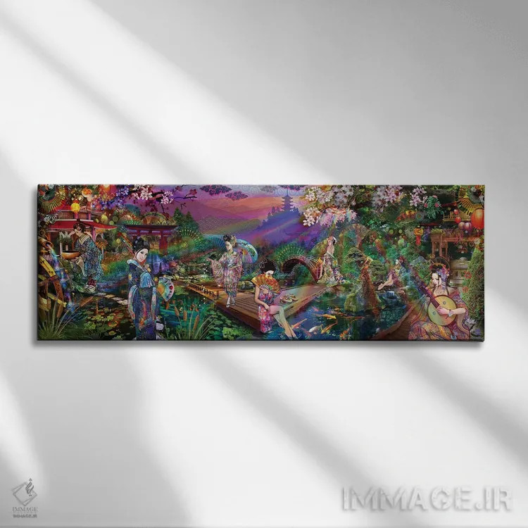 تابلو باغ گیشا اثر جامبی (نام هنری/لقب) - نمای روبهرو روی دیوار