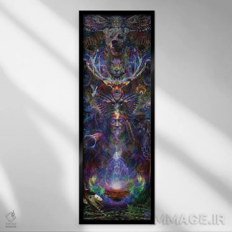 تابلو شمن عنصر اثیر (یا شمن اتر) اثر جامبی (نام هنری/لقب) - نمای قابدار مشکی