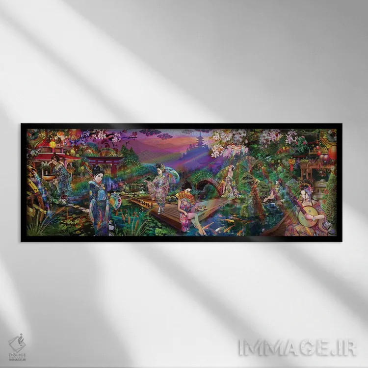 تابلو باغ گیشا اثر جامبی (نام هنری/لقب) - نمای قابدار مشکی