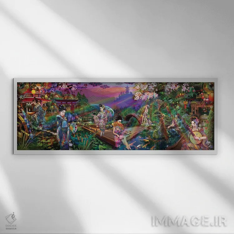 تابلو باغ گیشا اثر جامبی (نام هنری/لقب) - نمای قابدار سفید