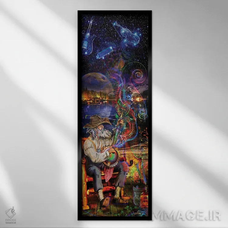 تابلو بانجو بلوجَس (سبک موسیقی) اثر جامبی (نام هنری/لقب) - نمای قابدار مشکی