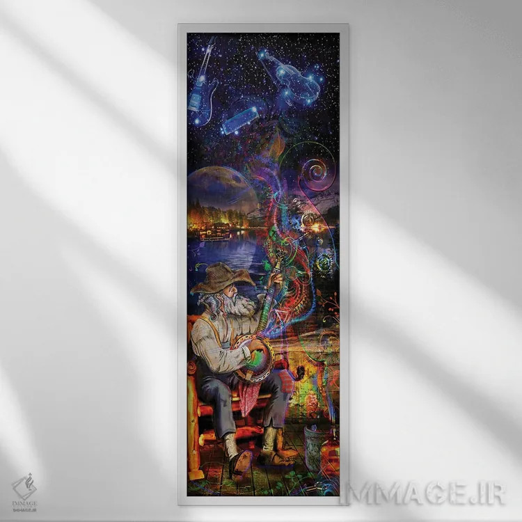 تابلو بانجو بلوجَس (سبک موسیقی) اثر جامبی (نام هنری/لقب) - نمای قابدار سفید