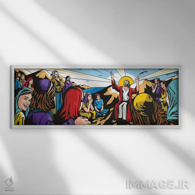 تابلو موعظه بر فراز کوه (داستان مسیحیت) اثر جیمز لی - نمای قابدار سفید